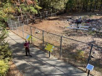 Mala GeoDrone 80 radar mounted on UGA drone at the Rock Hawk effigy mound. Dr. Sergio Bernardes is shown flying the syste, in November, 2024.